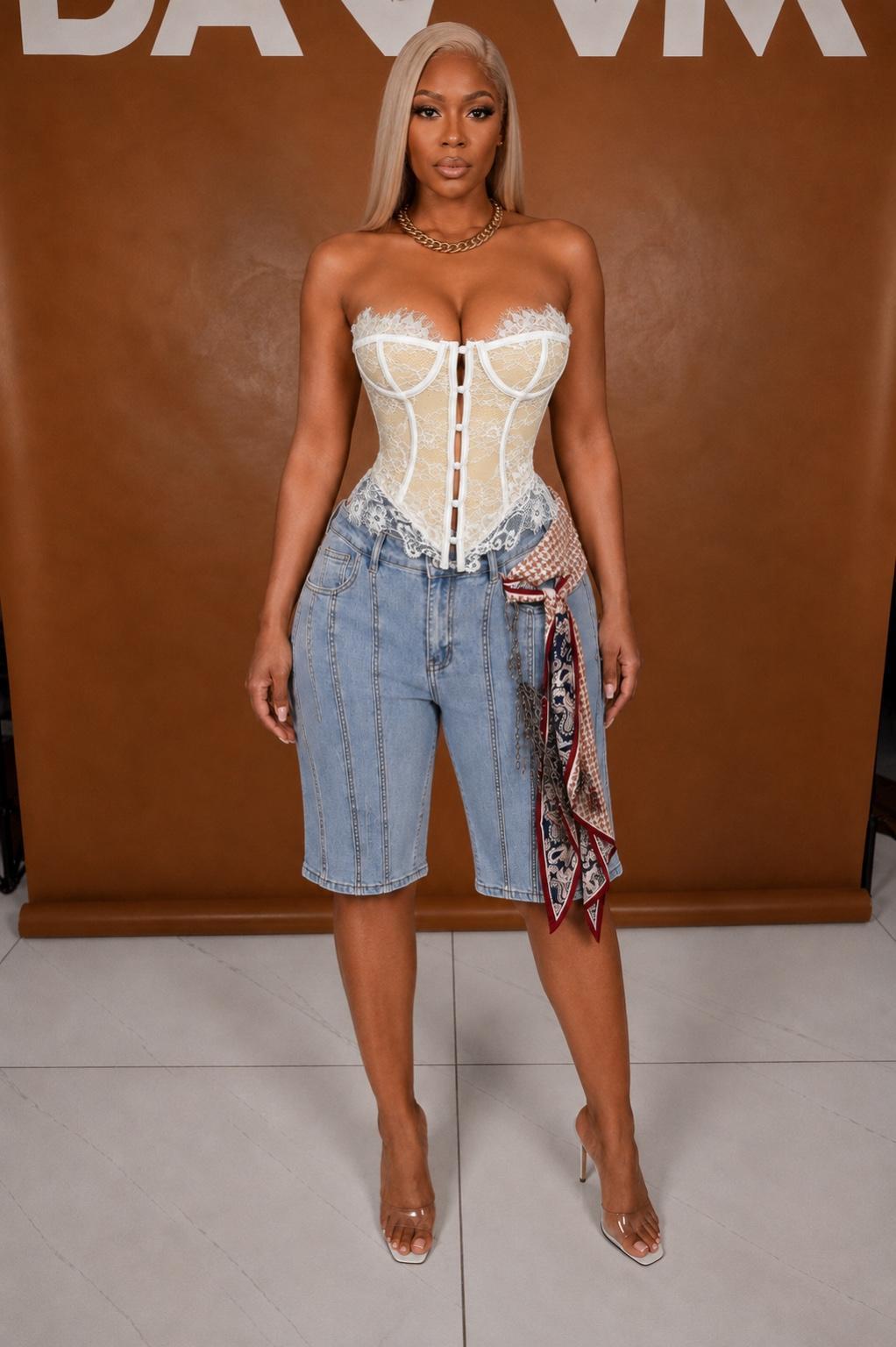 Sculpt Seam Denim Shorts