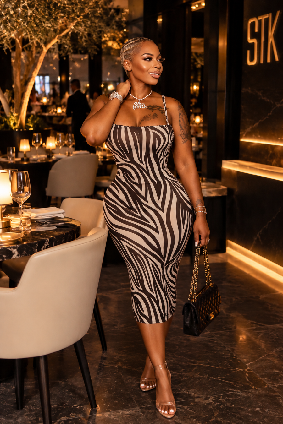 Zebra Print Bodycon Maxi Dress