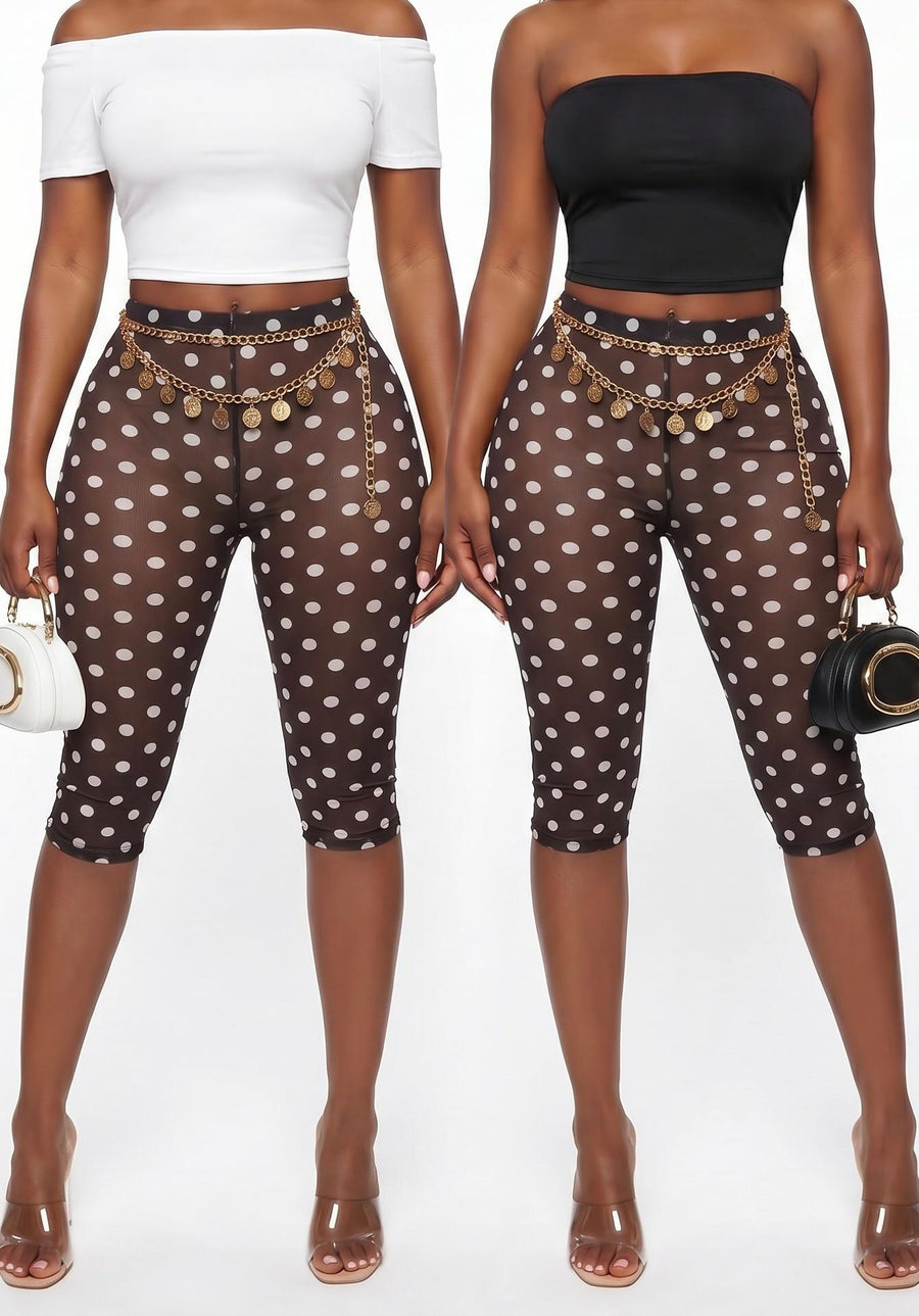 Polka Dot Mesh Capri Pants