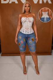 Patchwork Denim Bermuda Shorts