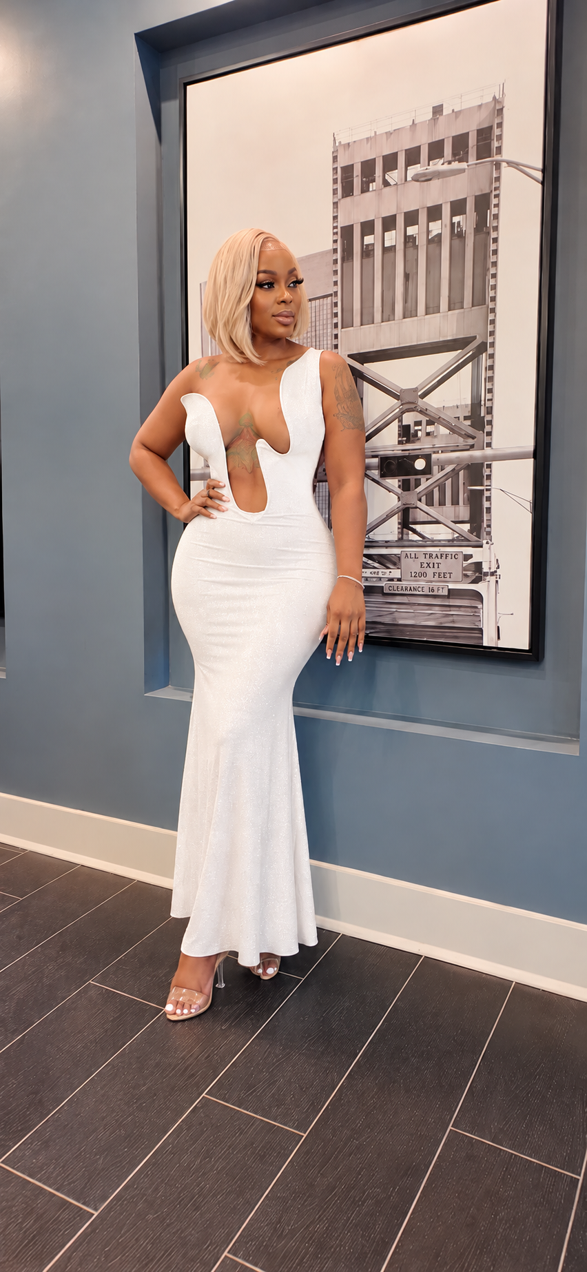 Pure Intentions Glitter Plunge Maxi Dress