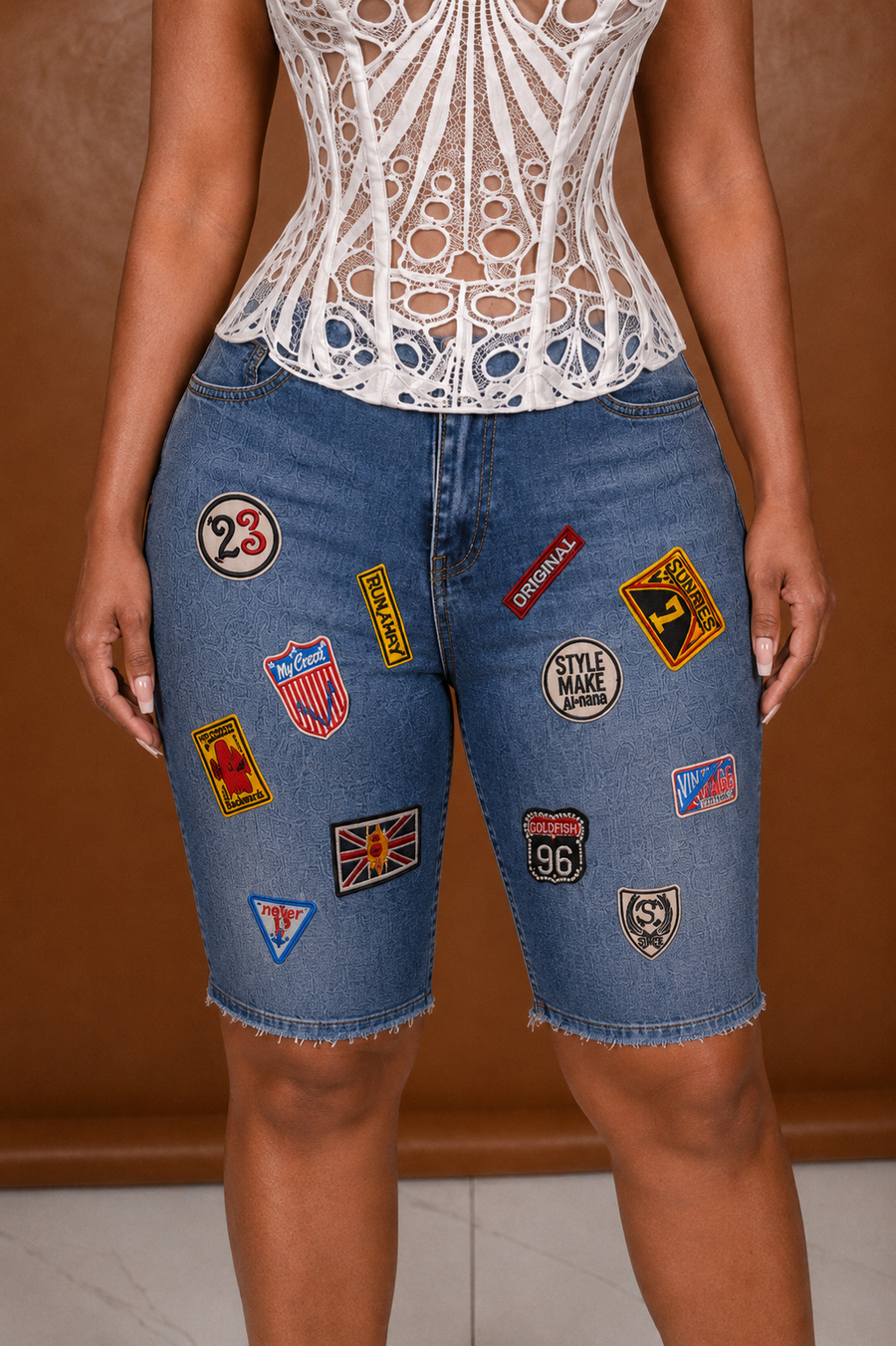 Patchwork Denim Bermuda Shorts