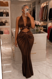 Cocoa After Dark chocolate brown cutout maxi dress