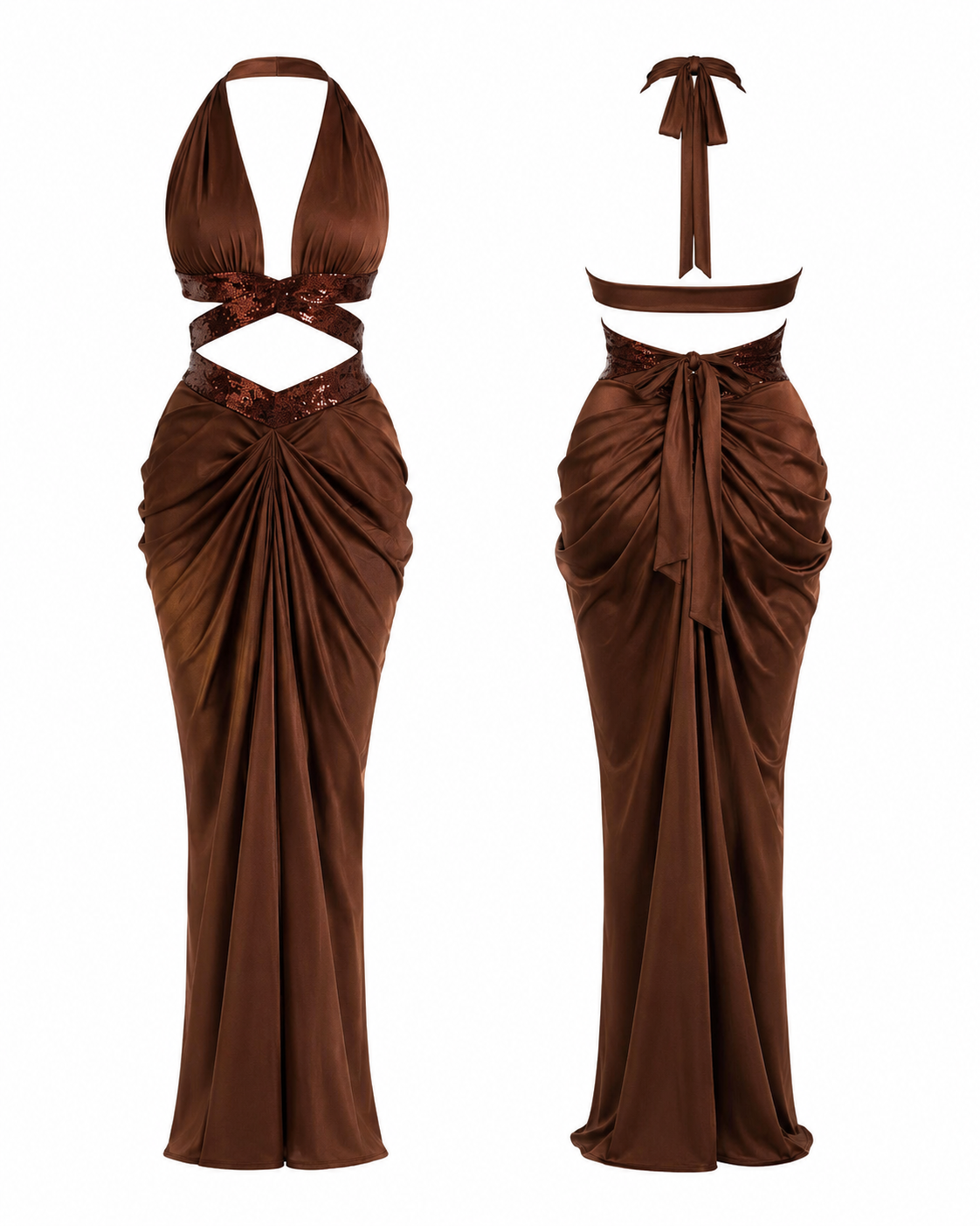Cocoa After Dark chocolate brown open back maxi dress