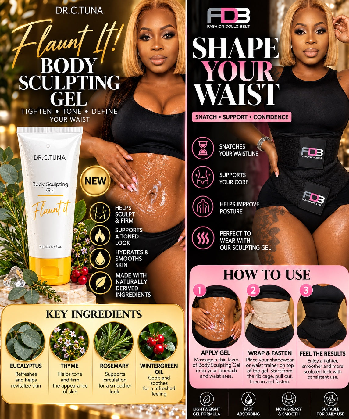 Dr. C. Tuna Flaunt It Body Sculpting Gel and Fashion Dollz Belt guide